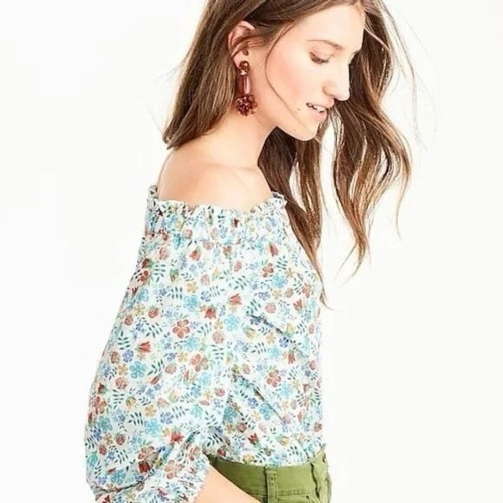 J Crew Liberty Art Edenham Blouse Size 2 Off Shoulder Floral Cottagecore